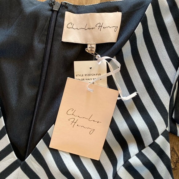 Charles Henry stripe tie shoulder jumpsuit navy size L - Picture 10 of 11